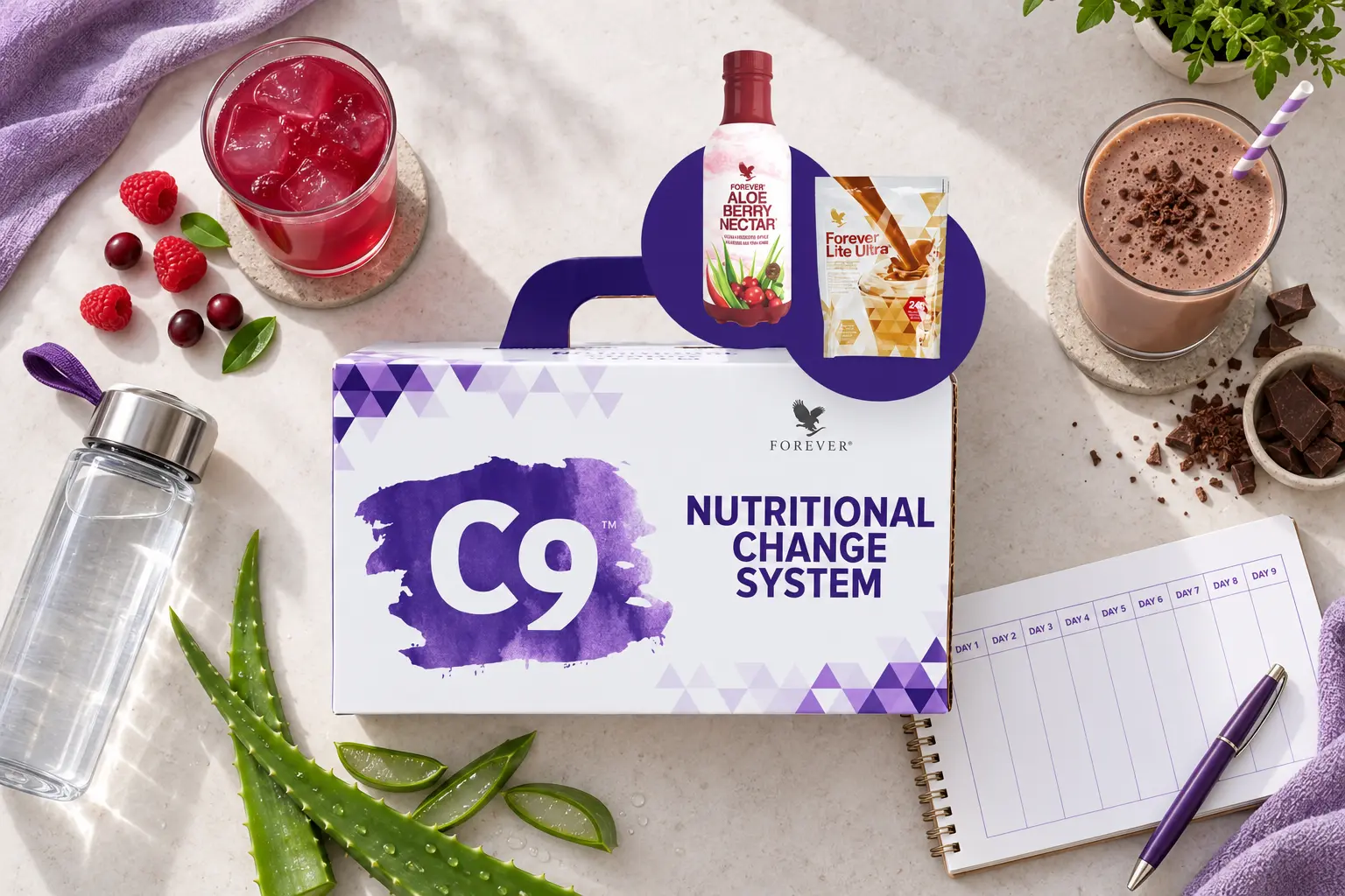 Clean 9 Berry Chocolate v produktové a každodenní scéně