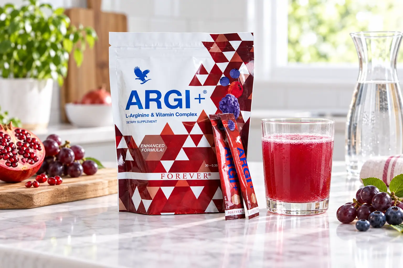 Příprava jednoho sáčku Forever ARGI+ ve vodě