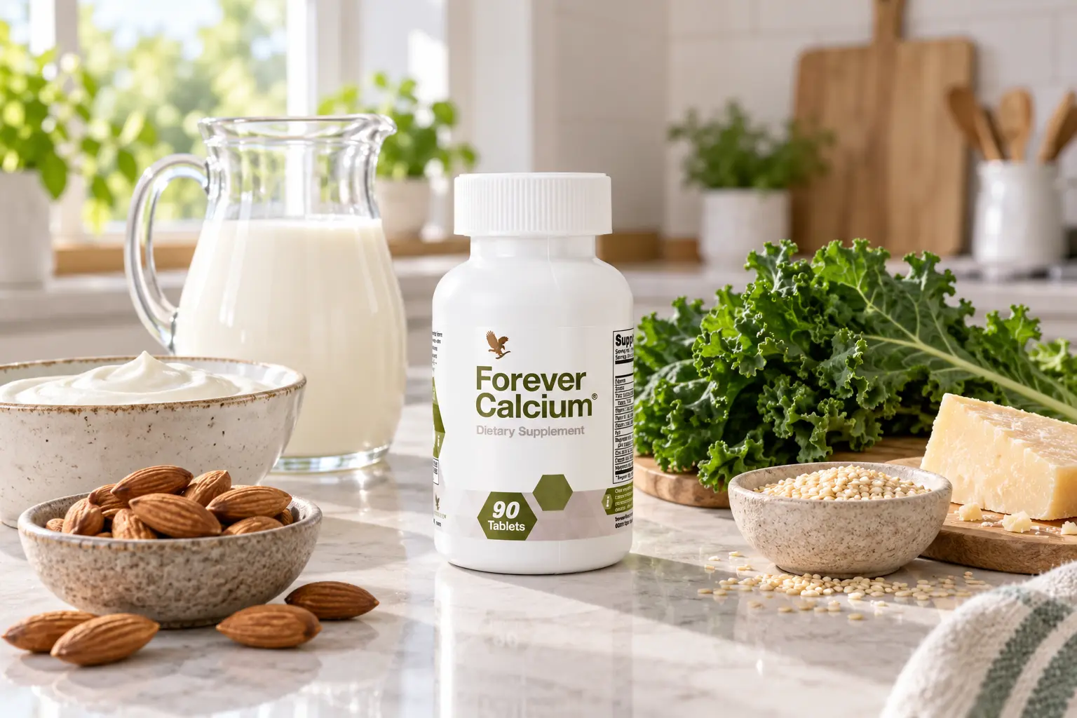 Forever Calcium s běžnými potravinovými zdroji vápníku