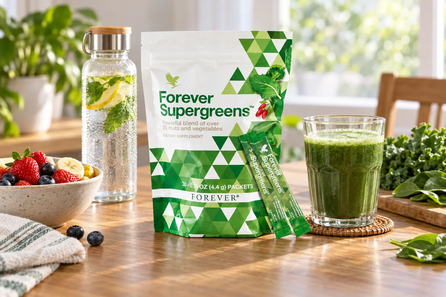 Forever Supergreens připravený jako součást aktivního dne