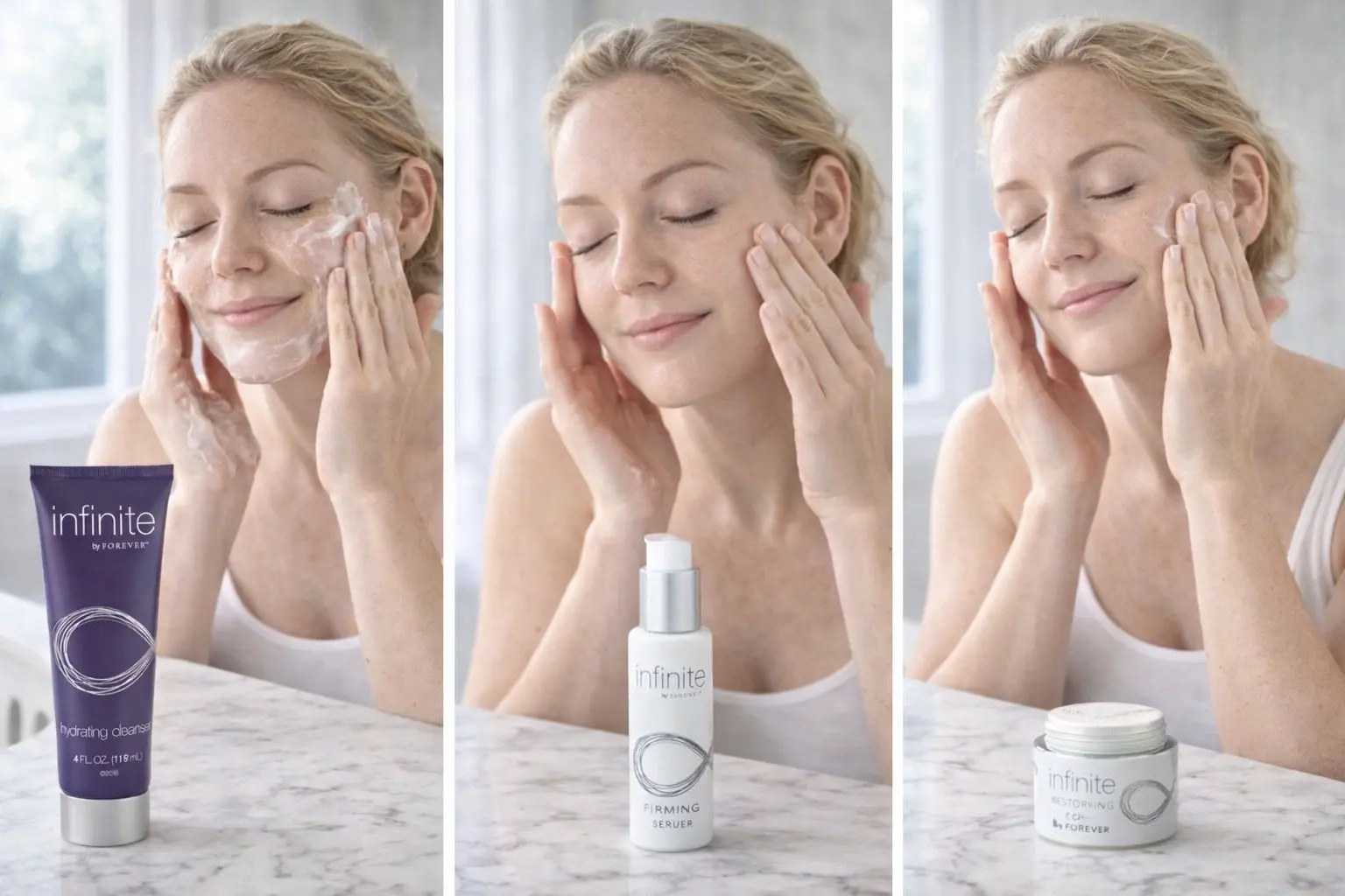 Infinite Hydrating Cleanser v produktové a každodenní scéně