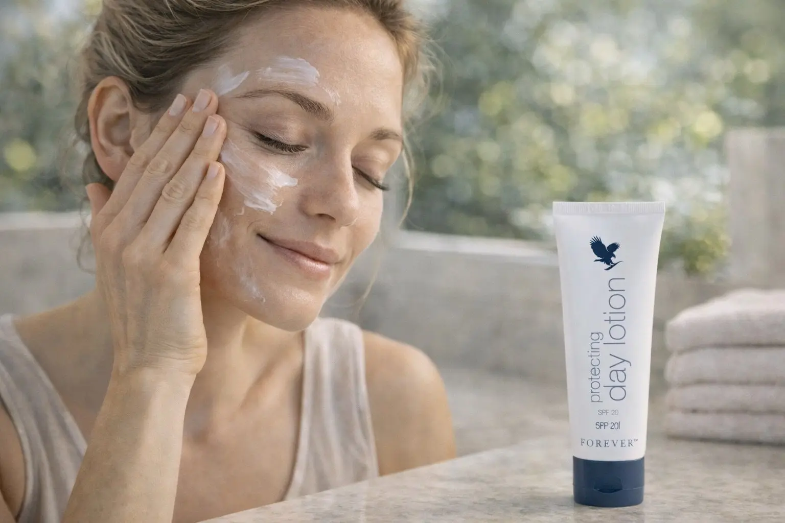 Protecting Day Lotion v produktové a každodenní scéně